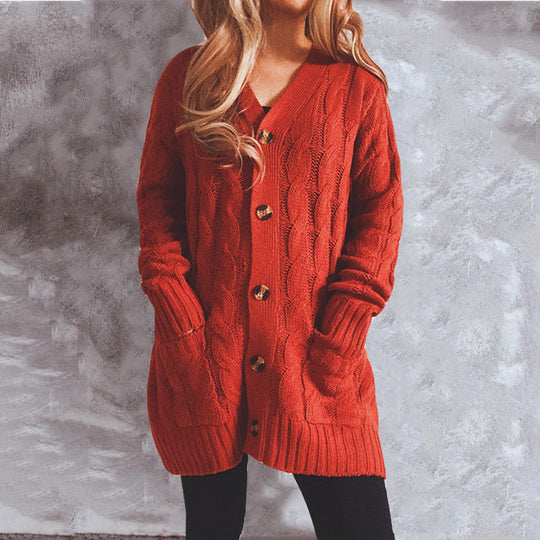 Damen Grobstrickjacke mit eleganten Knopfdetails und lässigem Schnitt EB