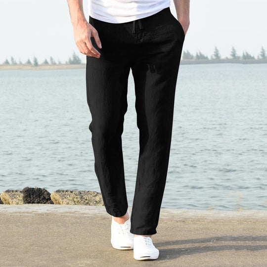 Herren lässige Leinenhose mit elastischem Bund und seitlichen Taschen EB