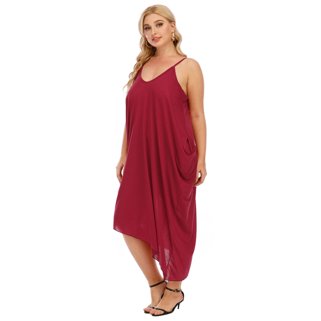 Damen lässiges Maxikleid mit tiefem V-Ausschnitt und Seitentaschen EB