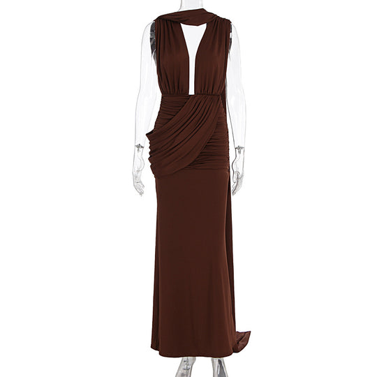 Damen bodenlanges Wickelkleid mit raffinierten Drapierungsdetails und elegantem V-Ausschnitt EB