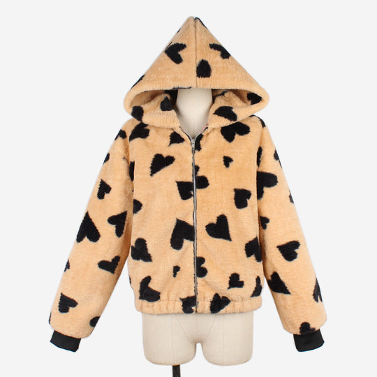 Damen Kuschelige Fleecejacke mit Herzmuster EB