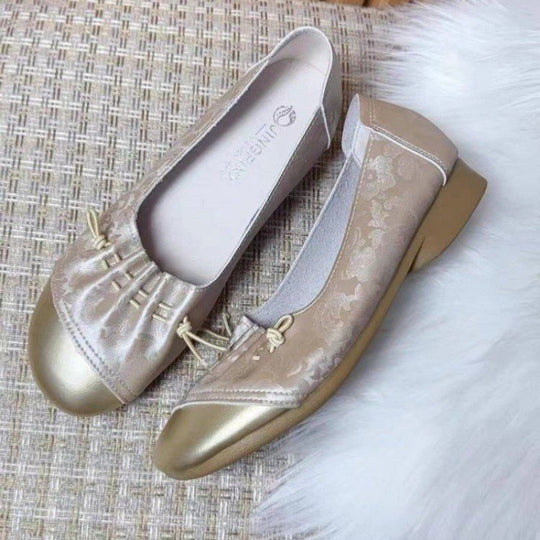 Damen Ballerinas mit modischem Falten-Design und glänzender Zehenkappe EB