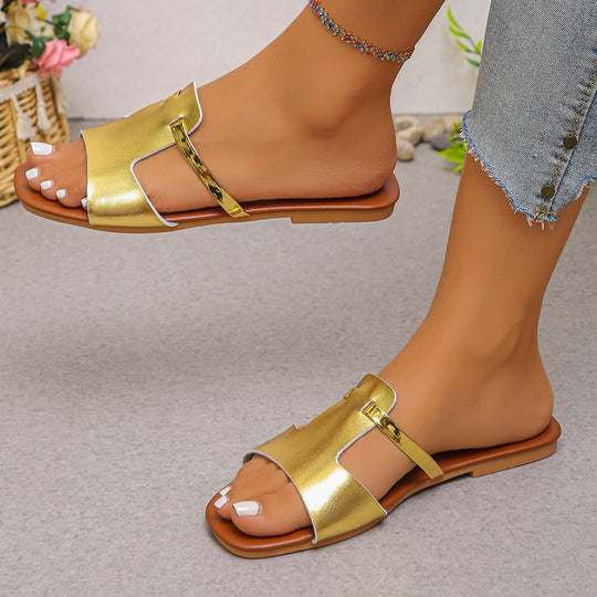 Damen Elegante Slipper mit modischem Goldakzent und ergonomischem Fußbett EB