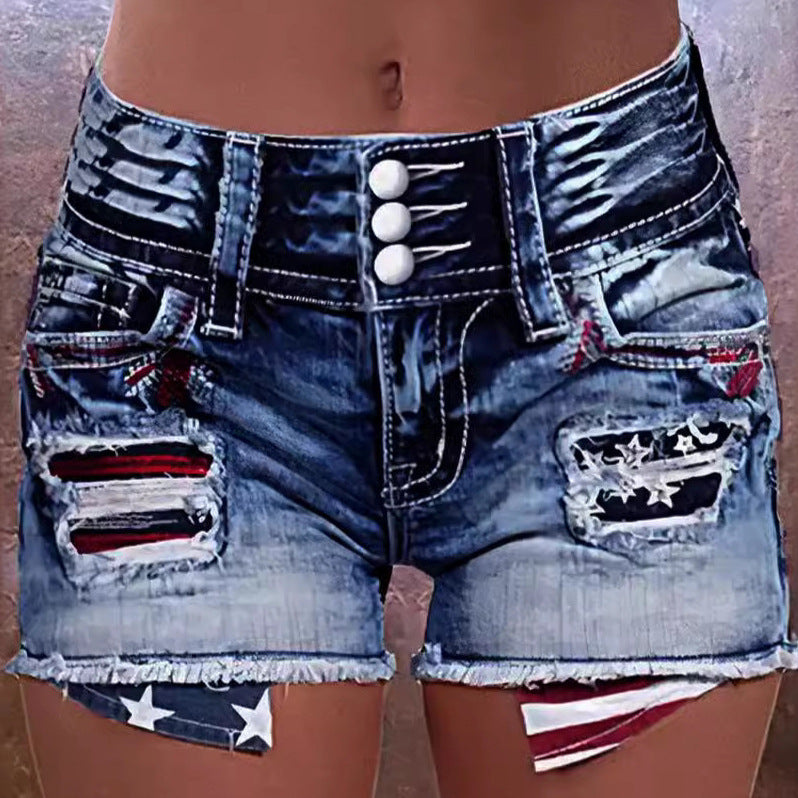 Damen Cargo-Shorts mit stylischen Rissdetails und patriotischen Applikationen EB