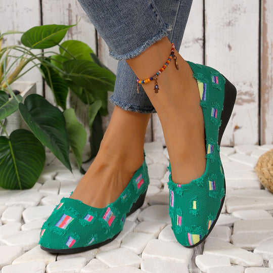 Damen Wedge-Schuhe mit elegantem Samt-Obermaterial und anatomisch geformtem Fußbett EB