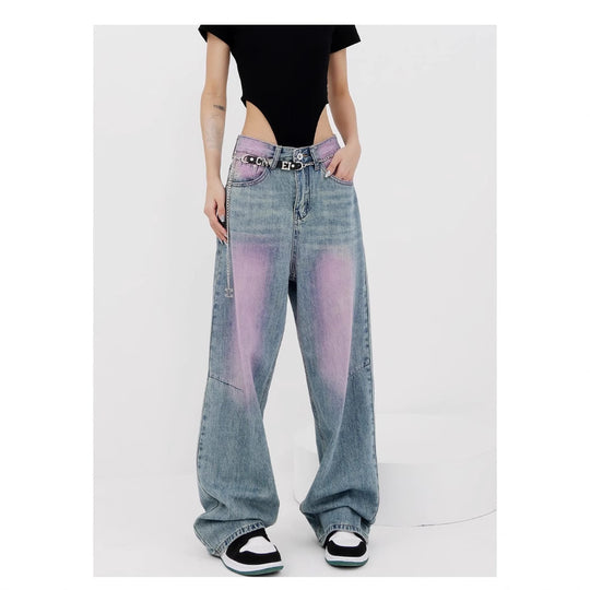 Damen lässige Baggy-Jeans mit farbverlaufendem Design und einem einzigartigen Schnitt EB