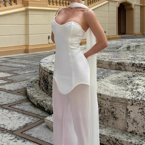Damen Elegantes bodenlanges Abendkleid mit trägerlosem Design und fließendem Stoff EB