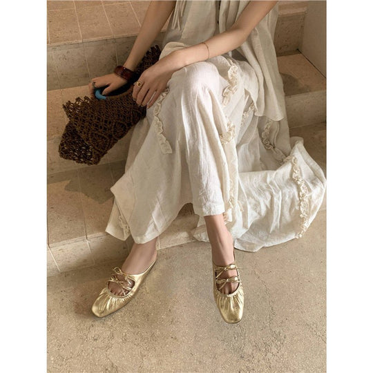 Damen elegante Mules mit raffiniertem Schnür-Design EB