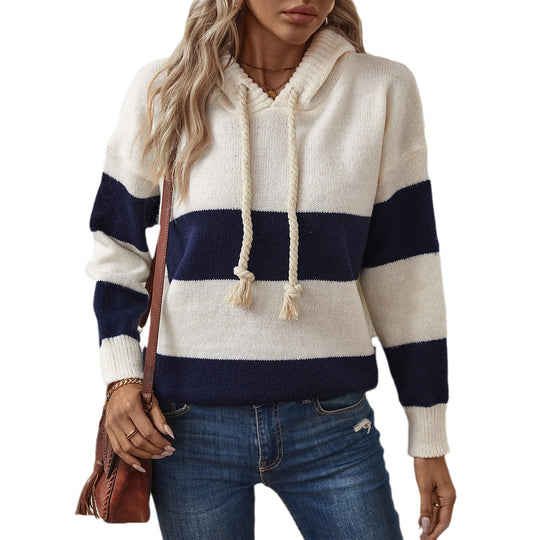 Damen Kapuzenpullover mit breiten Streifen und weichem Material EB