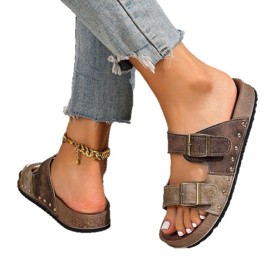 Damen bequeme Riemchen-Sandalen mit modischen Doppelschnallen EB