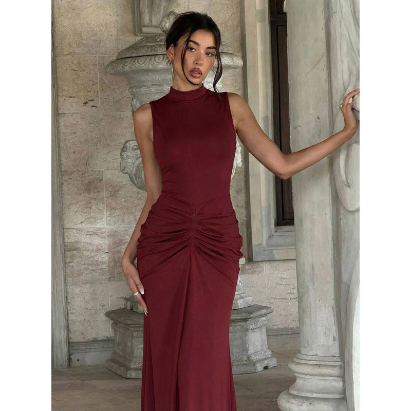 Damen Elegantes Maxikleid mit figurschmeichelndem Schnitt und hochgeschlossenem Design EB