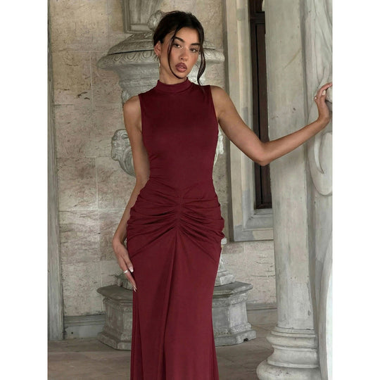 Damen Elegantes Maxikleid mit figurschmeichelndem Schnitt und hochgeschlossenem Design EB