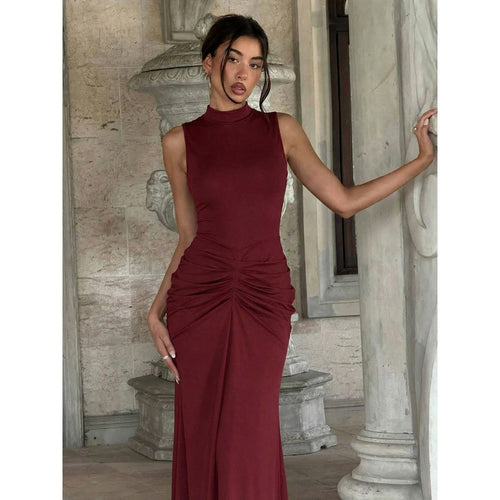Damen Elegantes Maxikleid mit figurschmeichelndem Schnitt und hochgeschlossenem Design EB