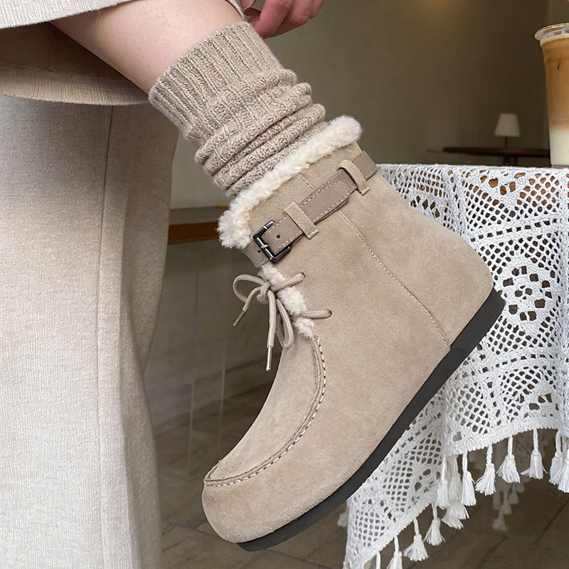 Damen Bequeme Winterstiefel mit kuscheligem Innenfutter und modischer Schnalle EB