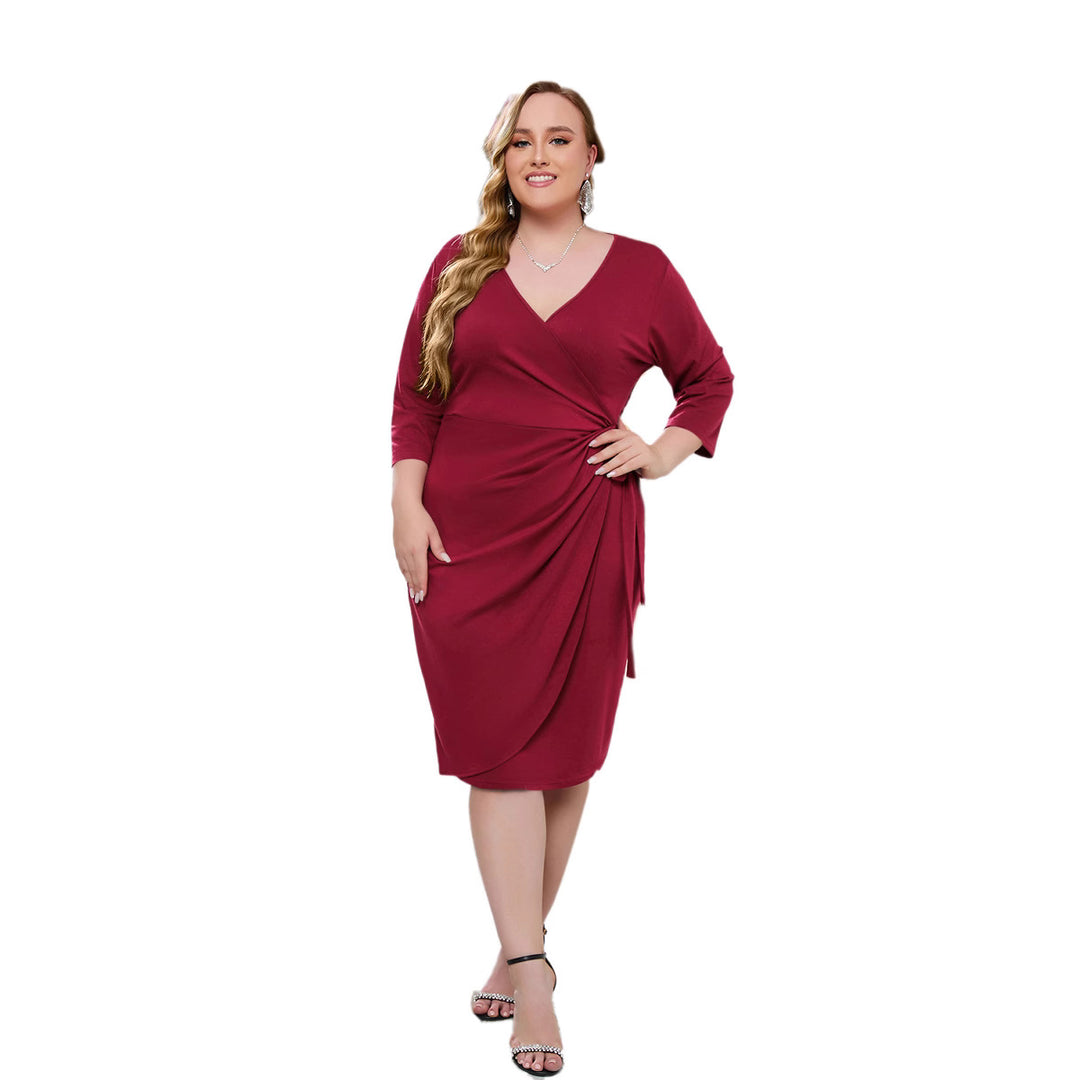 Damen Elegantes Wickelkleid mit tailliertem Design und dreiviertel Ärmeln EB