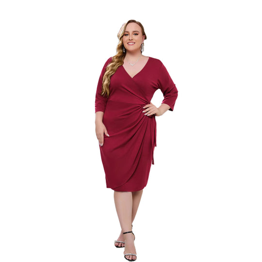 Damen Elegantes Wickelkleid mit tailliertem Design und dreiviertel Ärmeln EB