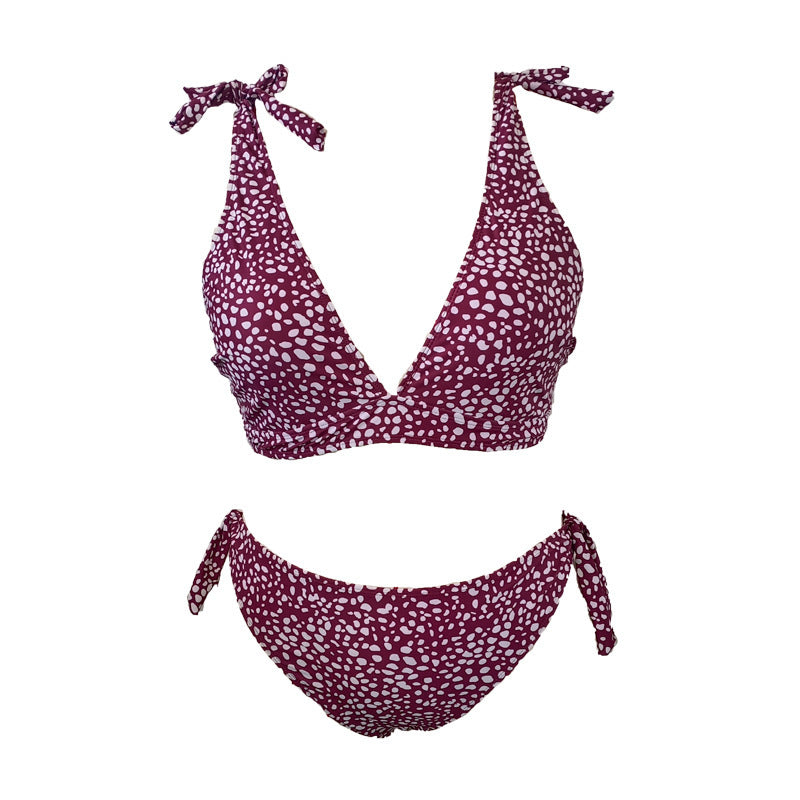 Damen Triangel-Bikini mit verspielten Schleifen und modischem Muster EB