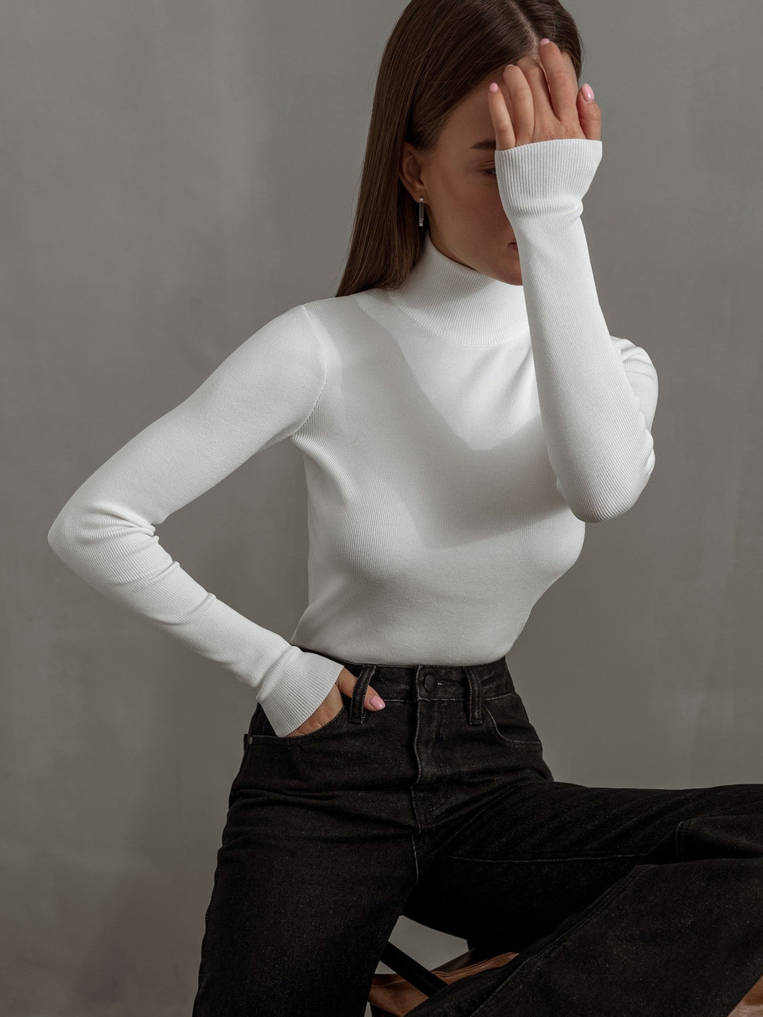 Damen Modischer Rollkragenpullover aus weicher Baumwolle EB