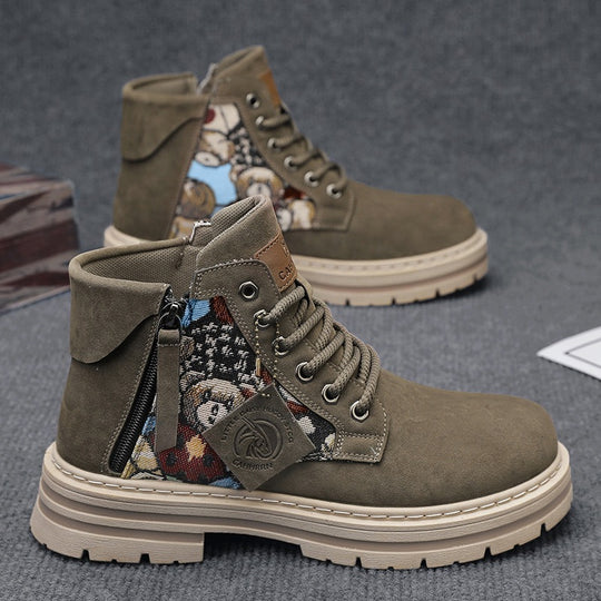 Damen Modische Schnürstiefel mit einzigartigem floralen Design und robustem Profil EB