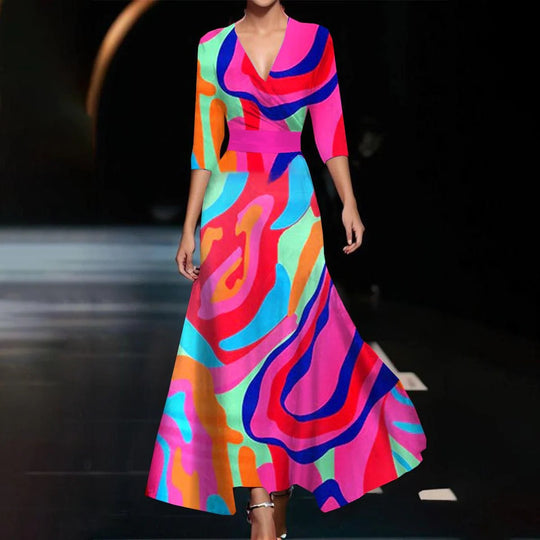 Damen Maxikleid mit floralem Design und schickem V-Ausschnitt EB