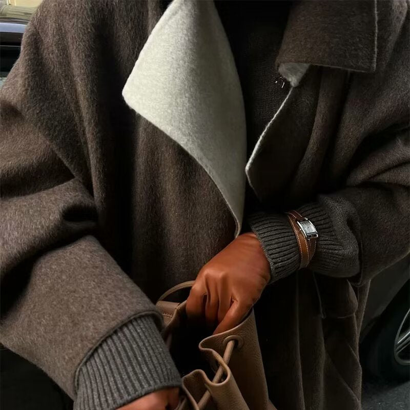 Damen Übergroße Trenchcoat mit elegantem Revers und praktischen Taschen EB