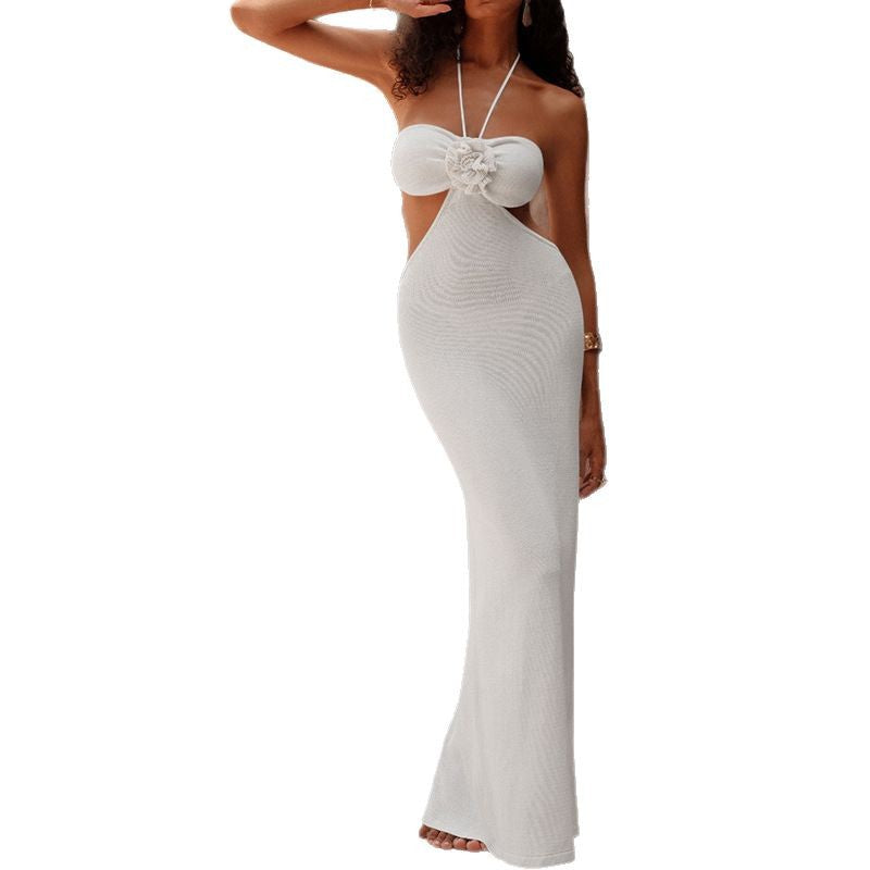 Damen Elegantes Maxikleid mit innovativem Ausschnitt und floralem Detail EB