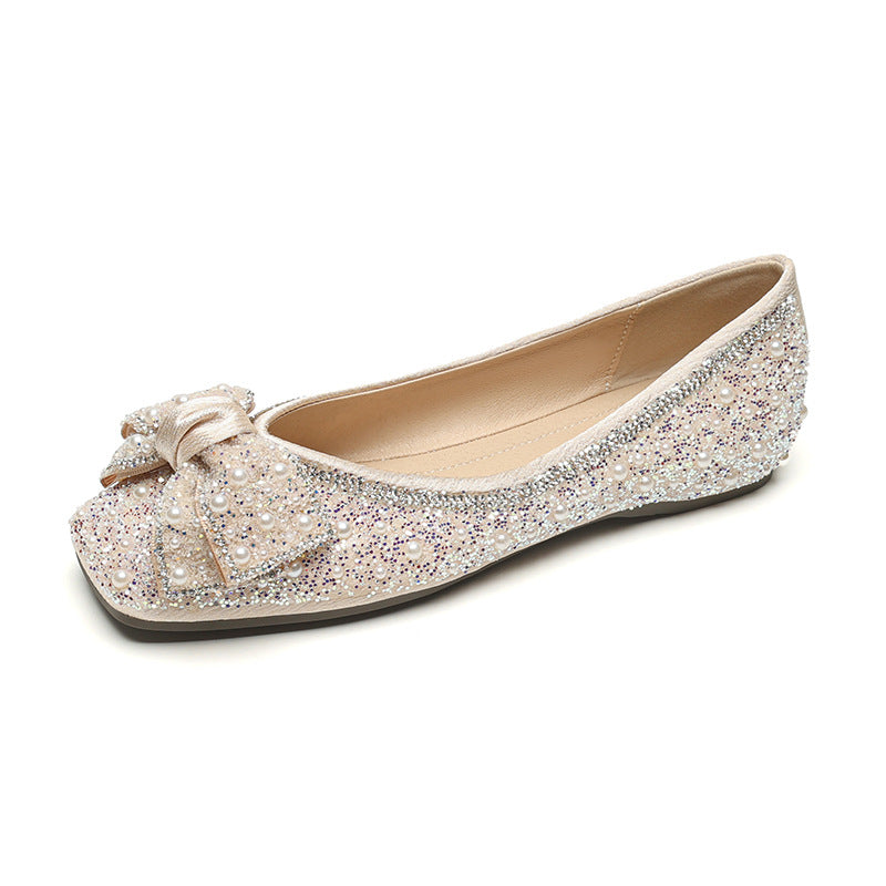 Damen Ballerinas mit funkelnden Strass- und Perlenapplikationen EB