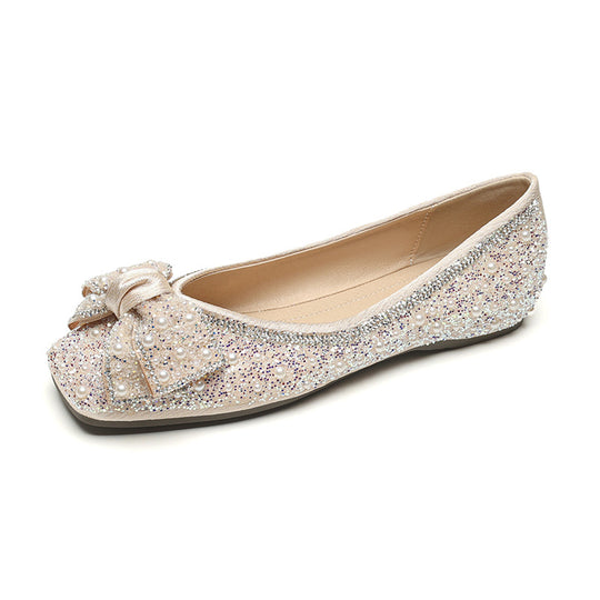 Damen Ballerinas mit funkelnden Strass- und Perlenapplikationen EB