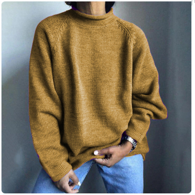 Damen nan kastiger Feinstrickpullover mit kurzem Stehkragen und Raglanärmeln EB