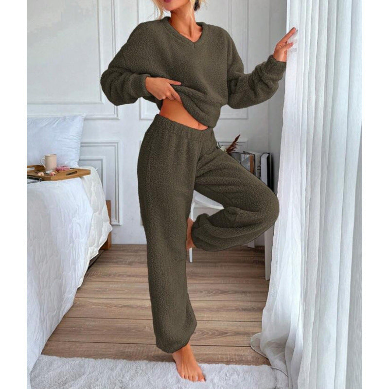 Damen Kuscheliges Fleece-Lounge-Set mit elastischem Bund EB