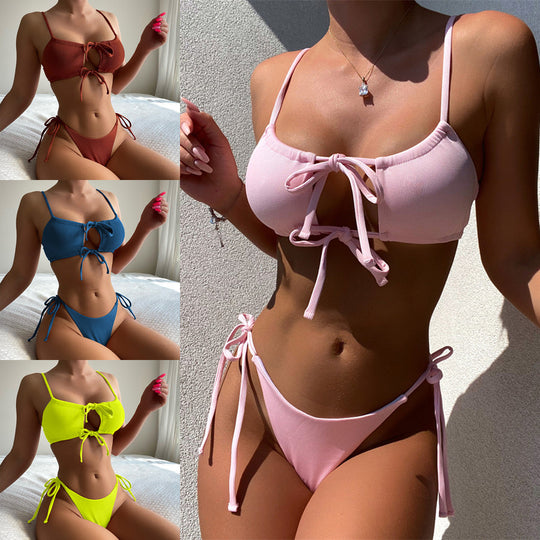 Damen Sportlicher Bikini mit verstellbaren Bindebändern EB