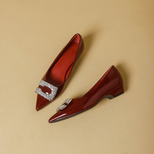 Damen spitze Ballerinas mit funkelnder Schmuckschnalle EB