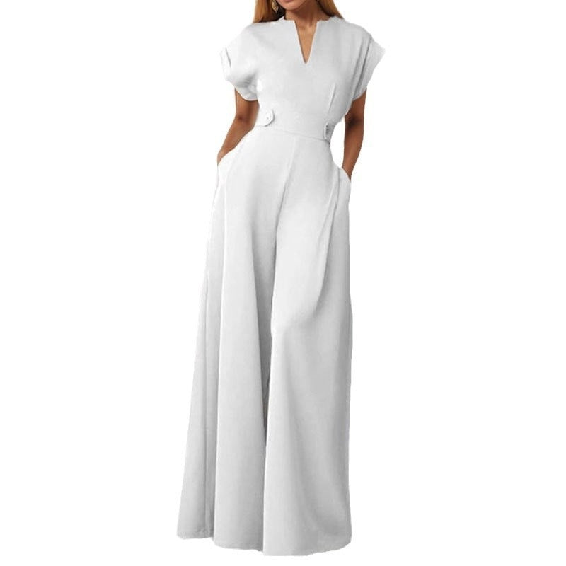 Damen eleganter Jumpsuit mit weitem Bein und praktischen Taschen EB