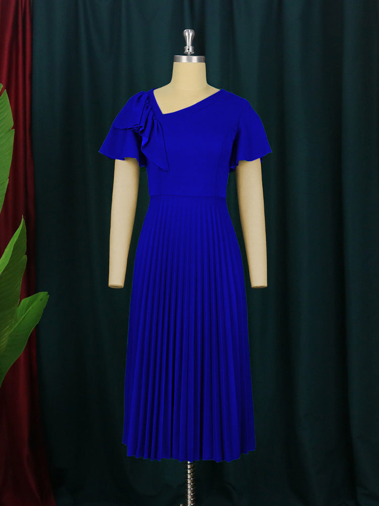 Damen elegantes Plisseekleid mit asymmetrischem Rüschen-Detail EB