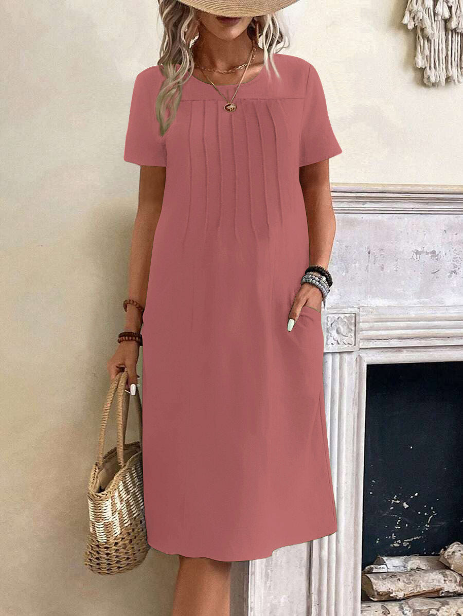 Damen lässiges Midi-Kleid mit Falten-Design und praktischen Taschen EB