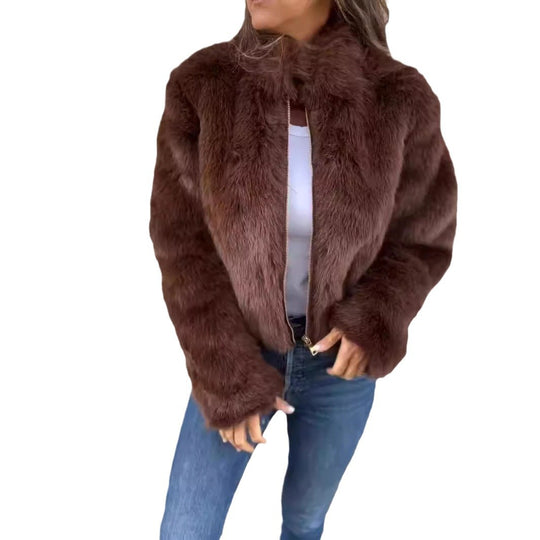 Damen kuschelige Fleecejacke mit hohem Kragen und Reißverschluss EB