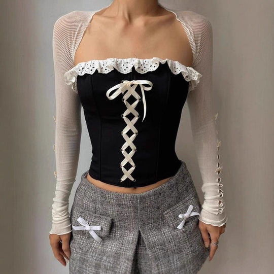 Damen Bustier-Oberteil mit Rüschendetail und Schnürung EB