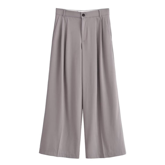 Damen elegante weite Hosen mit hoher Taille und Faltenwurf EB