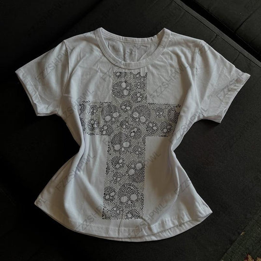 Damen T-Shirt mit kreativem Kreuzdruck EB
