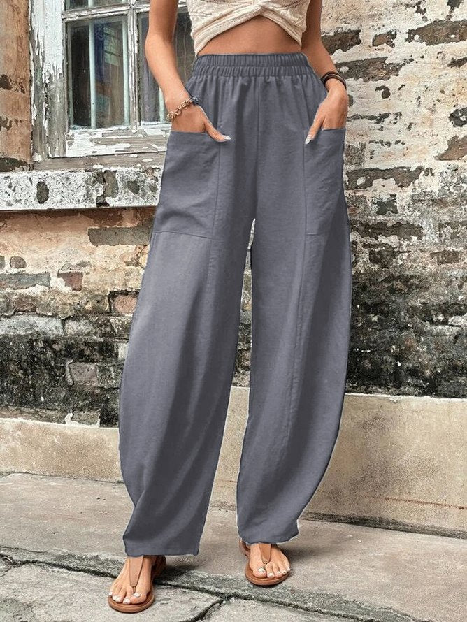Damen Weite Leinen-Relaxhose mit praktischen Eingrifftaschen EB