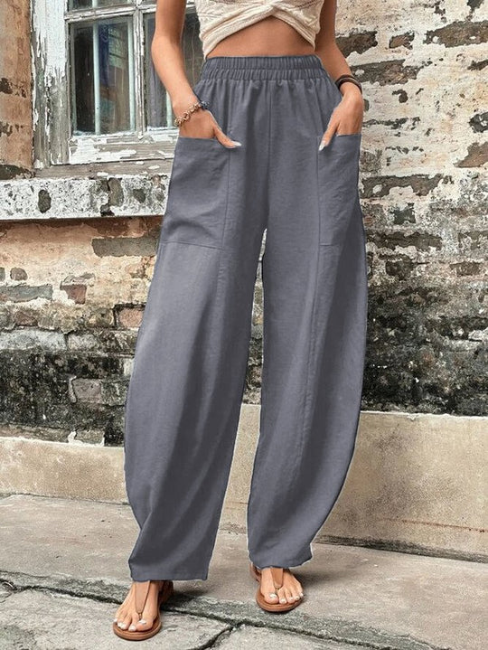 Damen Weite Leinen-Relaxhose mit praktischen Eingrifftaschen EB