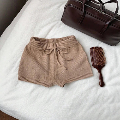 Damen weiche Strickshorts mit praktischem Kordelzug EB