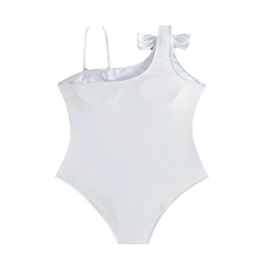 Damen asymmetrischer Einteiler Badeanzug mit Schleifen-Details EB