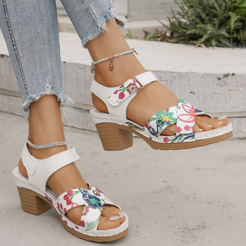 Damen Komfortable Sandalen mit floralem Design und verstellbarem Riemen EB