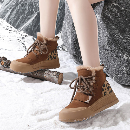 Damen Modische Winterboots mit kuscheligem Innenfutter und stylischem Animal-Print EB