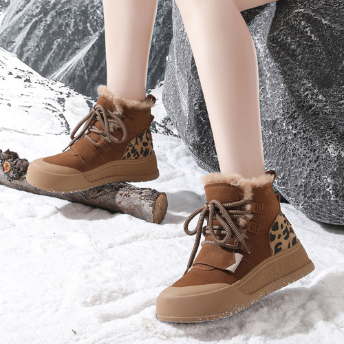 Damen Modische Winterboots mit kuscheligem Innenfutter und stylischem Animal-Print EB