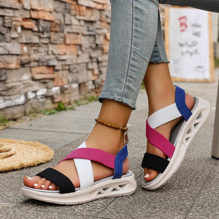 Damen Sportliche Sandalen mit elastischen Riemen und rutschfester Sohle EB
