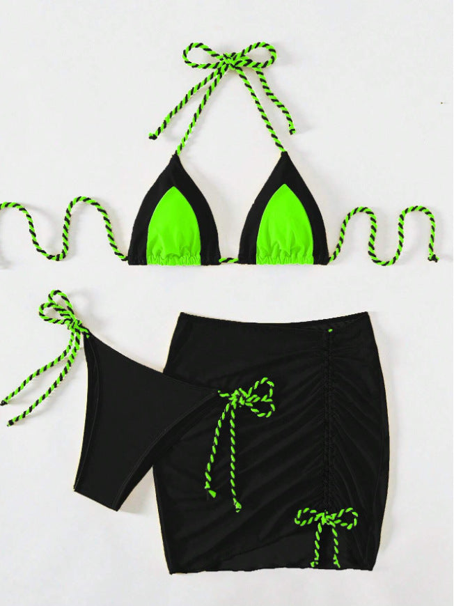 Damen Triangel-Bikini mit schickem Rock und verstellbaren Bändern EB