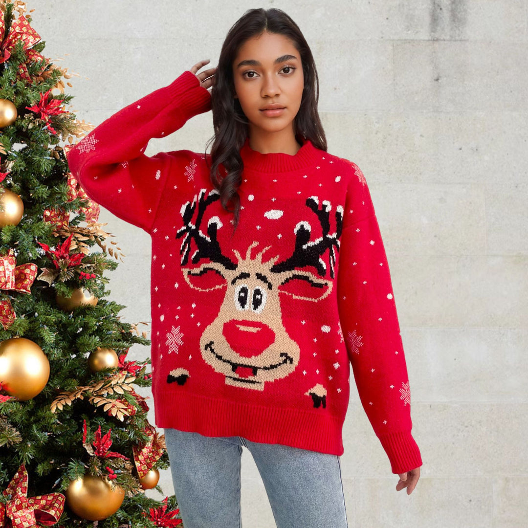 Damen Weihnachts-Pullover mit lebhaftem Rentier-Motiv EB
