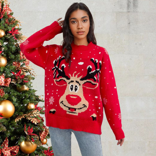 Damen Weihnachts-Pullover mit lebhaftem Rentier-Motiv EB